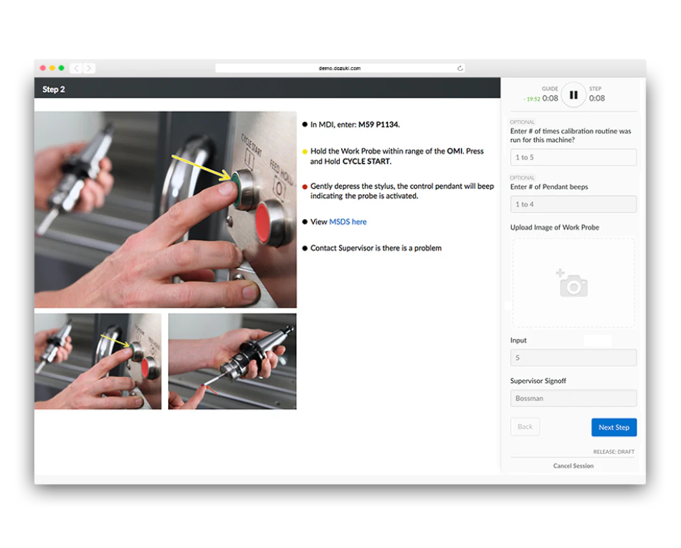screenshot of Electronic Work Instructions